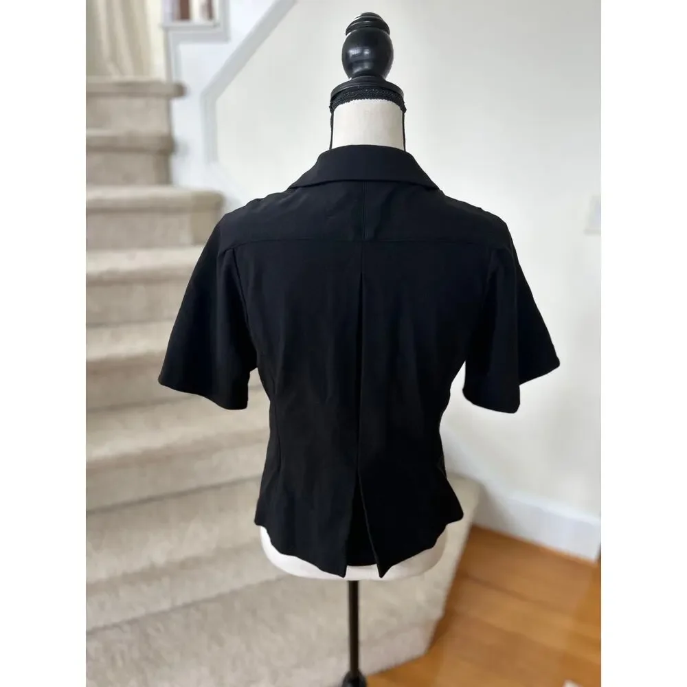 Diane Von Furstenberg Black Short Sleeve Military Style 90s Short Waist Blazer - Picture 3 of 6